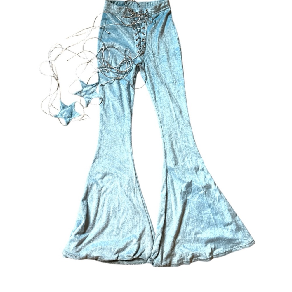 Dolls Kill Light Blue Lace-Up Flare Pants